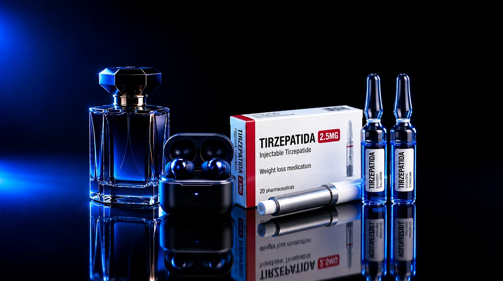 Produtos importados: perfume, smartwatch, fones, tênis e caixa de entrega